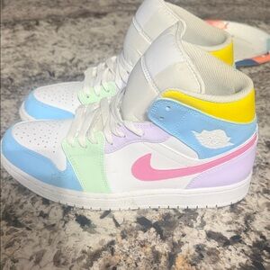 Jordan Multicolor Athletic Shoes - White, Pink, Blue, Green, Yellow, Jordan 1